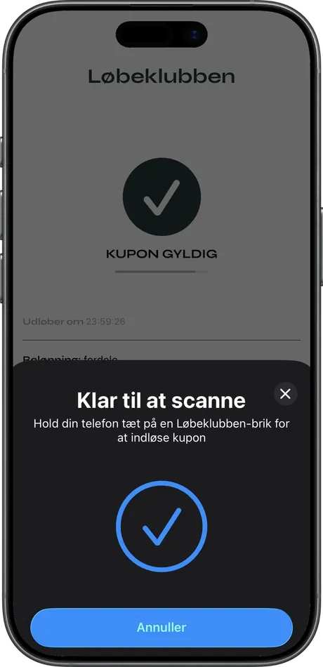 The phone shows Coupon valid after scanning the tag