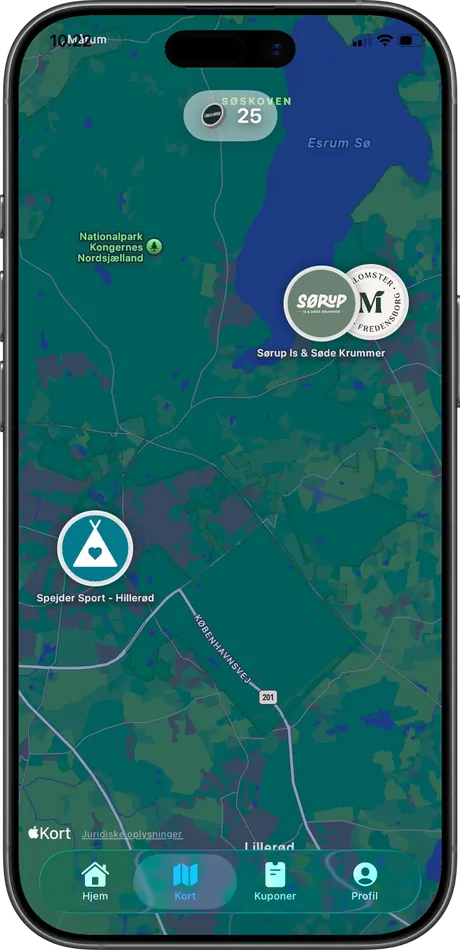 The map in the app with partners nearby